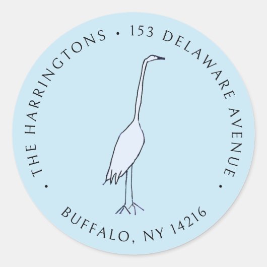 Great Blue Heron Hand-Drawn Return Address Ronde Sticker (Voorkant)