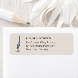 Great Blue Heron Hand-Drawn Victorian Address Etiket