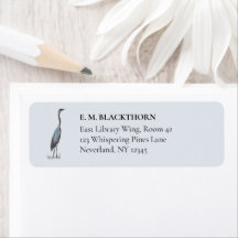 Great Blue Heron Hand-Drawn Victorian Address