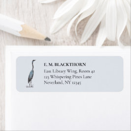 Great Blue Heron Hand-Drawn Victorian Address Etiket