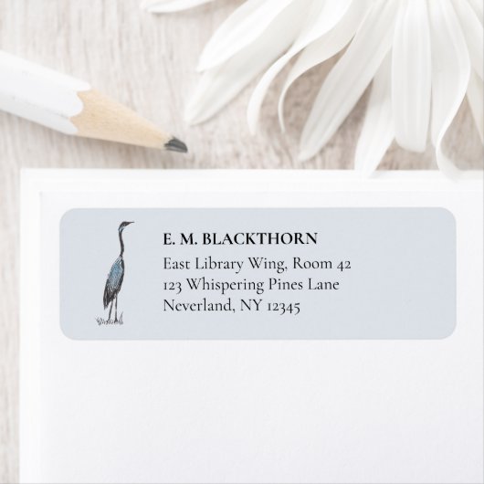 Great Blue Heron Hand-Drawn Victorian Address Etiket (Insitu)