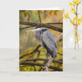 Great Blue Heron met Wenskaart voor valkleuren Kaart (Gele Bloem)