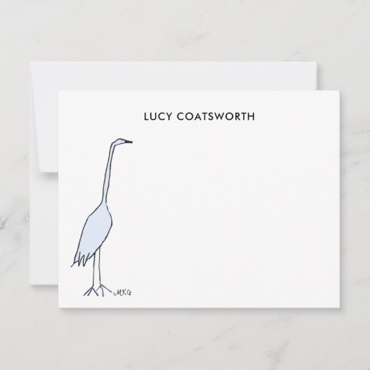 Great Blue Heron Monogram Boho Bird Artwork Notitiekaartje (Voorkant)