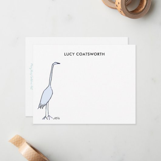 Great Blue Heron Monogram Boho Bird Artwork Notitiekaartje (Voorkant / Achterkant in situ)