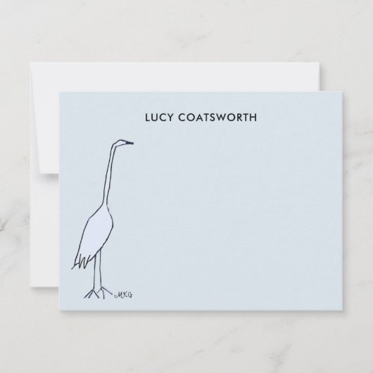 Great Blue Heron Monogram Marsh Bird Art Sky Blue Notitiekaartje (Voorkant)