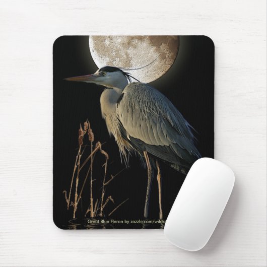 GREAT BLUE HERON & MOON Mousepad Muismat (Met muis)