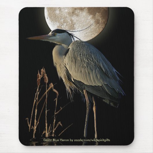 GREAT BLUE HERON & MOON Mousepad Muismat (Voorkant)