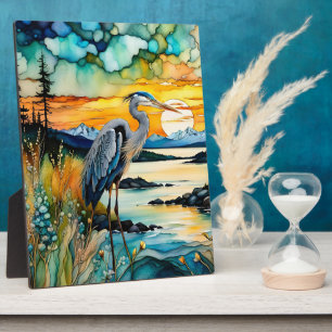 Great Blue Heron Mountain Sunrise Fotoplaat