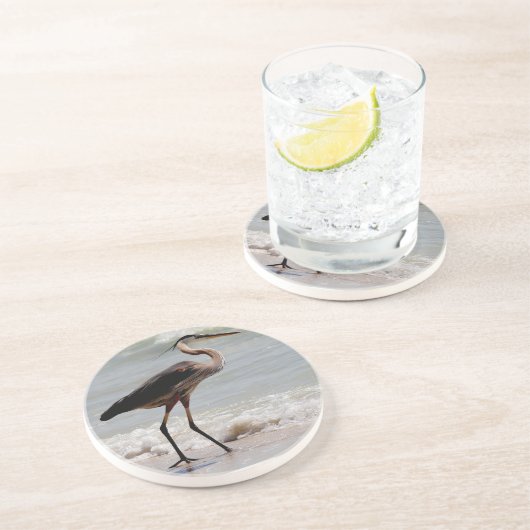 Great Blue Heron op het strand Zandsteen Onderzetter (Zijkant)