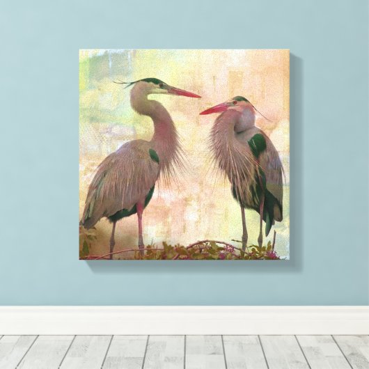 Great Blue Heron Pair Digital Art Canvas afdrukken (Insitu (Houten vloer))