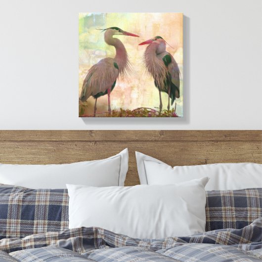 Great Blue Heron Pair Digital Art Canvas afdrukken (Insitu (Slaapkamer))