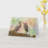 Great Blue Heron Pair Digital Art Wenskaart Kaart (Gele Bloem)