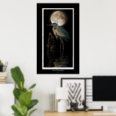 Great Blue Heron, Reeds en Moon Art-afdrukken Poster (Thuiskantoor)