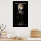 Great Blue Heron, Reeds en Moon Art-afdrukken Poster (Keuken)