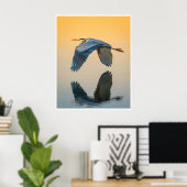 Great Blue Heron Reflection Wildlife Bird Photo Poster (Thuiskantoor)