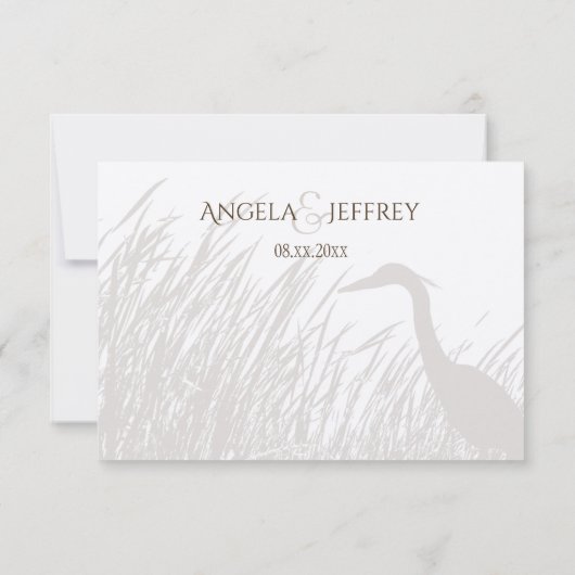 Great Blue Heron silhouette rustige bruiloft RSVP (Achterkant)
