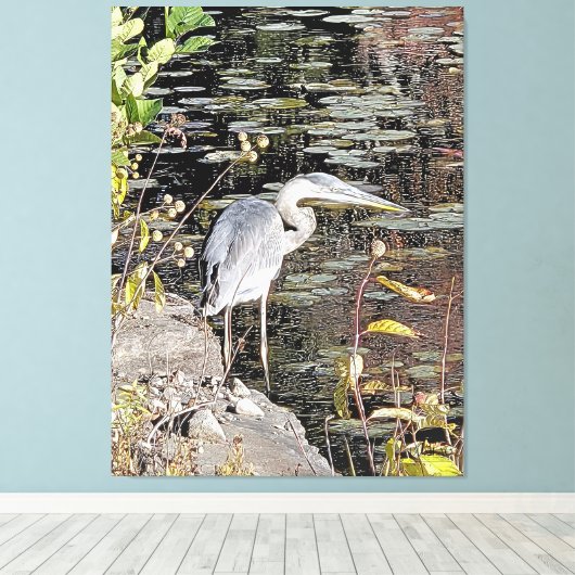 Great Blue Heron Stretched Canvas Print (Insitu (Houten vloer))