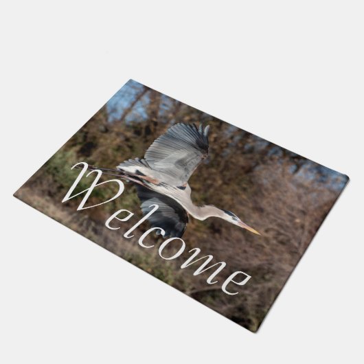 Great Blue Heron tijdens de vlucht Deurmat (Schuin)