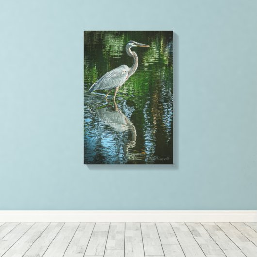 "Great Blue Heron" Uitgerekt Canvas Print (Insitu (Houten vloer))