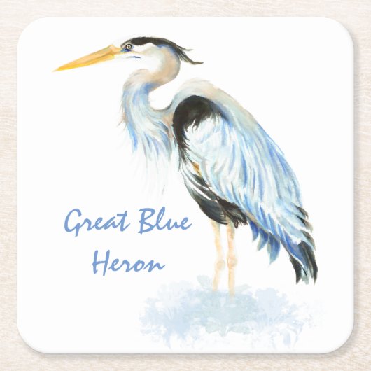 Great Blue Heron Waterverf Bird Art Kartonnen Onderzetters (Voorkant)