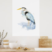Great Blue Heron Waterverf Bird Art Poster (Keuken)