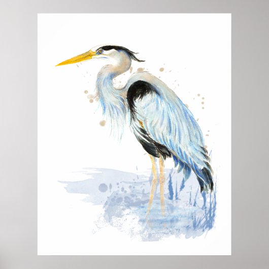 Great Blue Heron Waterverf Bird Art Poster (Voorkant)