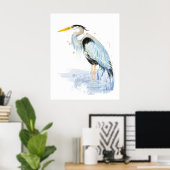 Great Blue Heron Waterverf Bird Art Poster (Thuiskantoor)