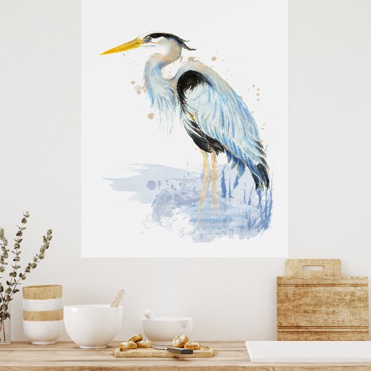 Great Blue Heron Waterverf Bird Art Poster (Keuken)