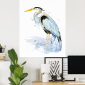 Great Blue Heron Waterverf Bird Art Poster (Thuiskantoor)