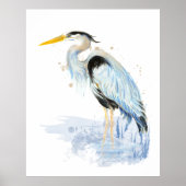 Great Blue Heron Waterverf Bird Art Poster (Voorkant)