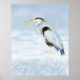 Great Blue Heron Waterverf Bird Art Poster