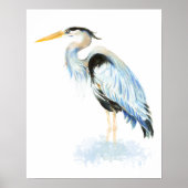 Great Blue Heron Waterverf Bird Art Poster (Voorkant)