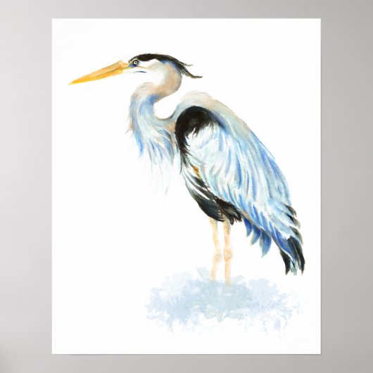 Great Blue Heron Waterverf Bird Art Poster (Voorkant)