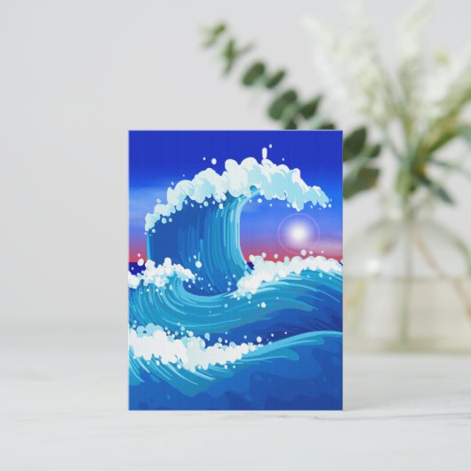 Great Blue Tsunami Wave Art Briefkaart (Staand voorkant)