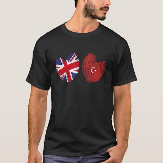 Great Britain Turkey Heart UK Flag Turkish Flag Gr T-shirt (Voorkant)