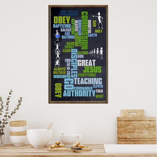 Great Commission Mathew 28 Chalkboard Poster (Keuken)