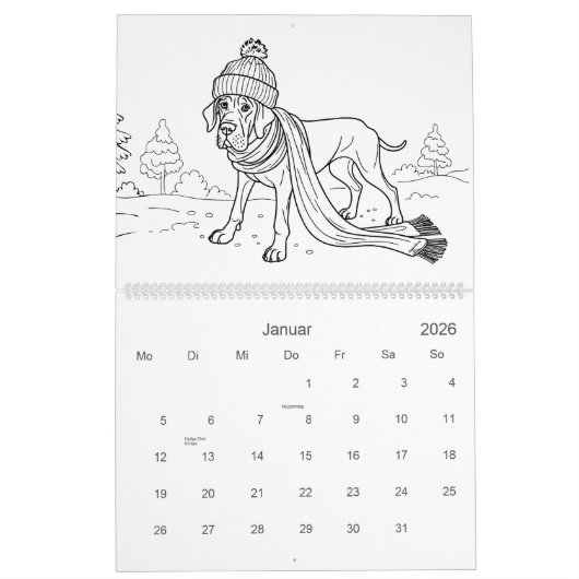 Great Dane 18-Month Coloring Personalized Kalender (Jan 2026)