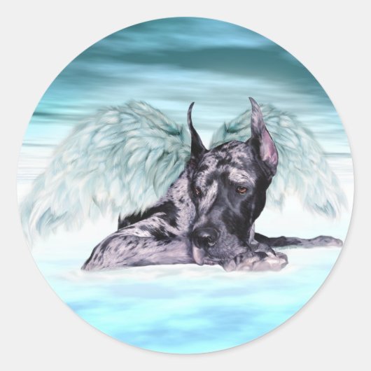 Great Dane Angel Merle Ronde Sticker (Voorkant)