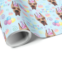 Great Dane Birthday Gift Wrapping Paper Blue