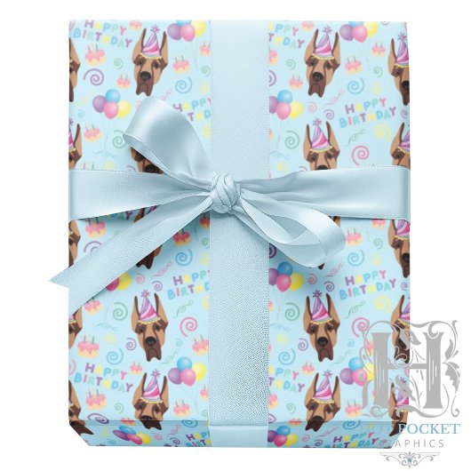Great Dane Birthday Gift Wrapping Paper Blue Cadeaupapier