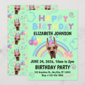 Great Dane Birthday Invitation in Green Kaart (Voorkant / Achterkant)