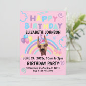 Great Dane Birthday Invitation in Pink Kaart (Staand voorkant)