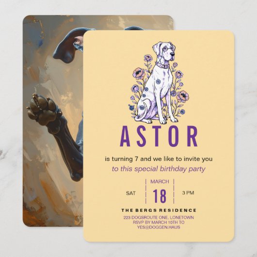 Great Dane Birthday Invitation Kaart (Voorkant / Achterkant)
