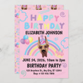 Great Dane Birthday Party Invitation Pink Kaart (Voorkant / Achterkant)