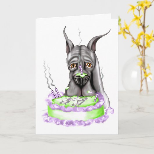 Great Dane Black Birthday Cake Face Kaart (Gele Bloem)