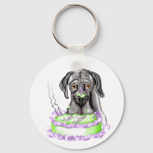 Great Dane Black UC Birthday Cake Sleutelhanger (Voorkant)