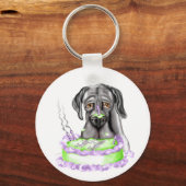 Great Dane Black UC Birthday Cake Sleutelhanger (Voorkant)