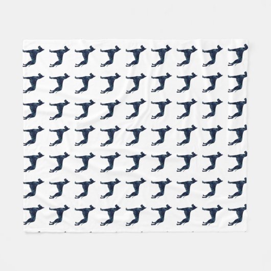 Great Dane Black Waterverf Silhouette Fleece Deken (Voorkant (Horizontaal))