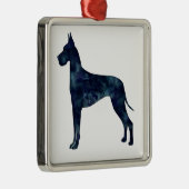 Great Dane Black Waterverf Silhouette Metalen Ornament (Rechts)