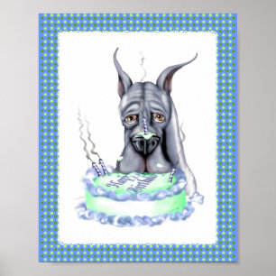 Great Dane Blauwe Verjaardagstaart Gezicht Poster
